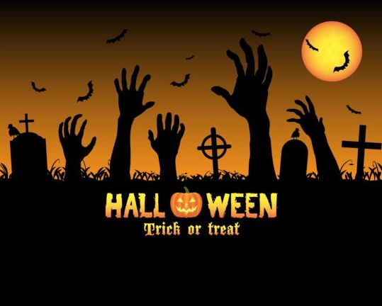 Halloween night background with zombies vector 07