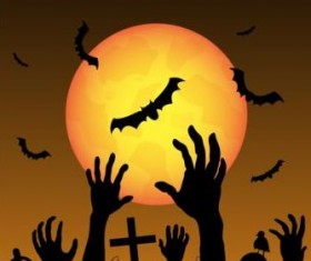 Halloween night background with zombies vector 08