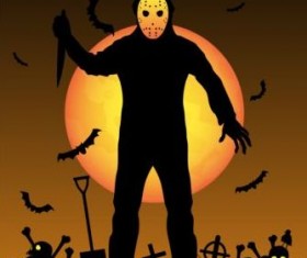 Halloween night background with zombies vector 09