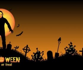 Halloween night background with zombies vector 10