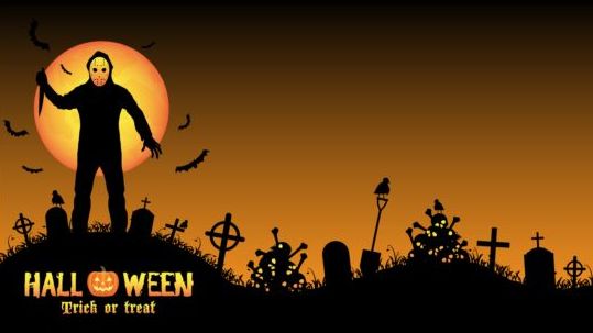 Halloween night background with zombies vector 10