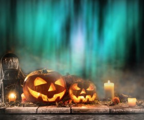 Halloween pumpkin on old wooden table HD picture 01