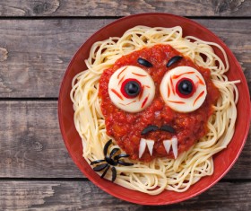 Halloween scary pasta food vampire face Stock Photo