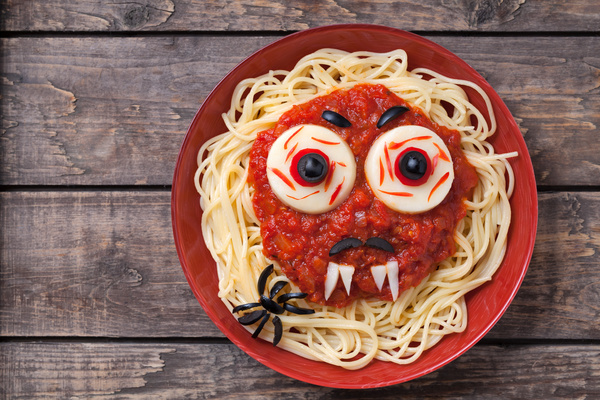 Halloween scary pasta food vampire face Stock Photo