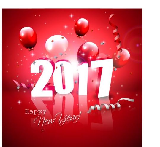 Happy new year 2017 red styles vector material