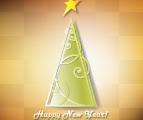 Happy new year background with star and christmas tree vector 01
