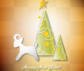 Happy new year background with star and christmas tree vector 02