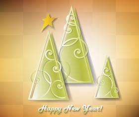 Happy new year background with star and christmas tree vector 03