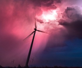 Hit the windmill of lightning Stock Photo