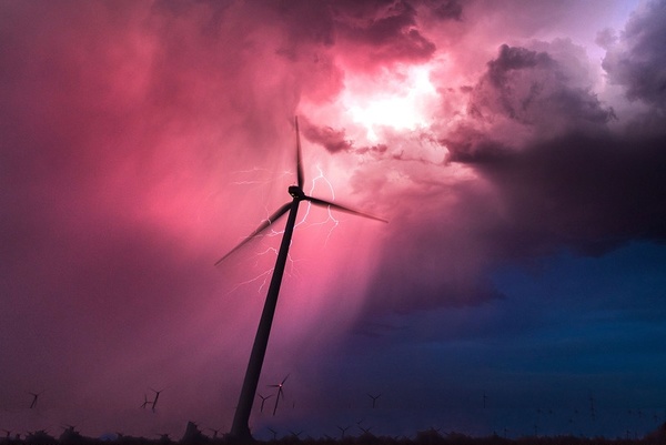 Hit the windmill of lightning Stock Photo