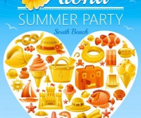 Holiday beach party flyer with heart vector 01