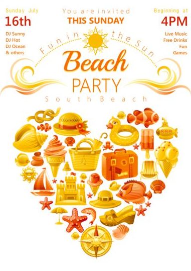 Holiday beach party flyer with heart vector 02