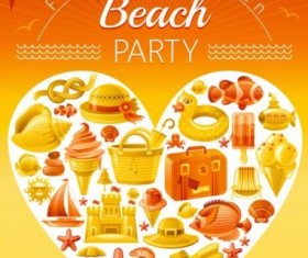 Holiday beach party flyer with heart vector 03