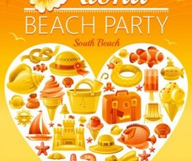 Holiday beach party flyer with heart vector 05
