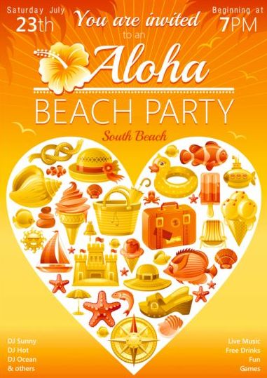 Holiday beach party flyer with heart vector 05