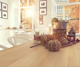 Kitchen with pumpkin on the table HD picture