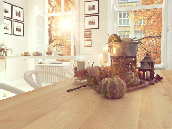 Kitchen with pumpkin on the table HD picture