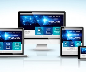 Laptop with monitor and tablet display template vector 01