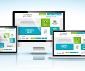 Laptop with monitor and tablet display template vector 02