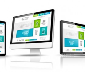 Laptop with monitor and tablet display template vector 03