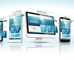 Laptop with monitor and tablet display template vector 04