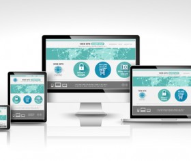 Laptop with monitor and tablet display template vector 08