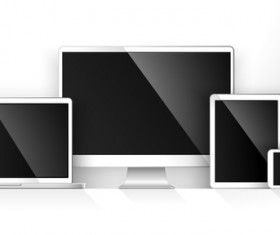 Laptop with monitor and tablet prototype vector template 01