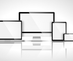 Laptop with monitor and tablet prototype vector template 02