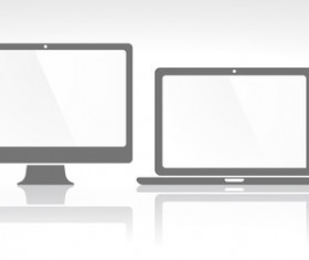 Laptop with monitor and tablet prototype vector template 03