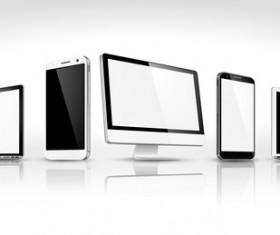 Laptop with monitor and tablet prototype vector template 04