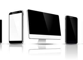 Laptop with monitor and tablet prototype vector template 05