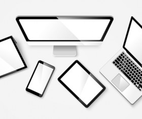 Laptop with monitor and tablet prototype vector template 06