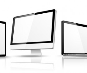 Laptop with monitor and tablet prototype vector template 07