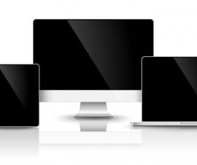 Laptop with monitor and tablet prototype vector template 08