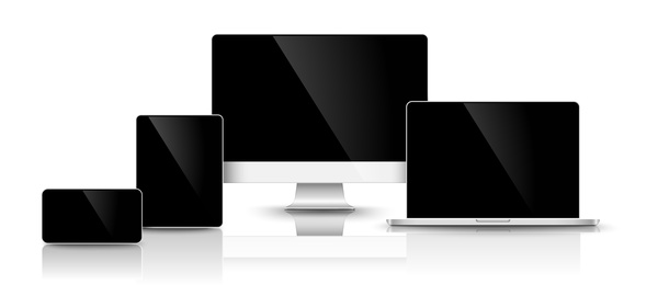 Laptop with monitor and tablet prototype vector template 08