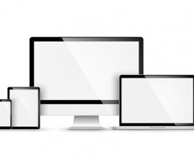Laptop with monitor and tablet prototype vector template 09