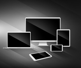 Laptop with monitor and tablet prototype vector template 10