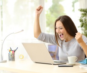Looking cheerful young happy woman Stock Photo