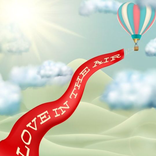 Love banner with hot air balloon vector material 02