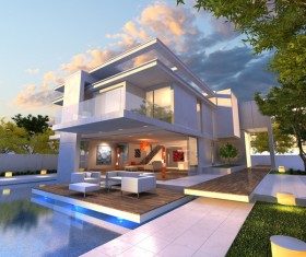 Luxurious villa exterior and wonderful magic sky 03 HD picture