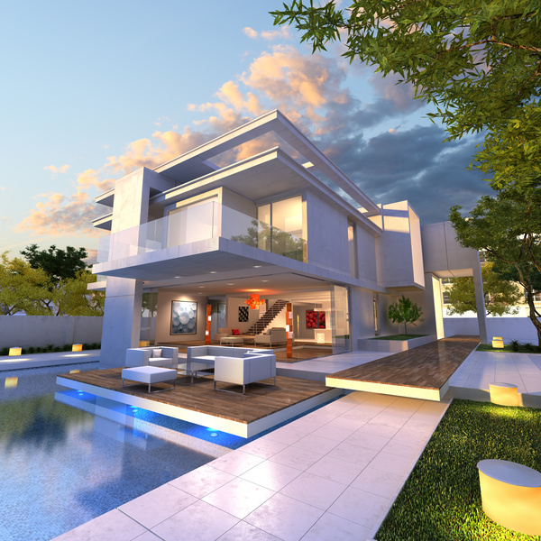 Luxurious villa exterior and wonderful magic sky 03 HD picture