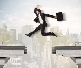 Man and city background across the bridge