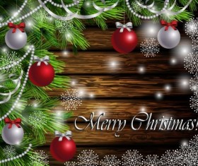 Merry christmas greeting card with wood background vector 03