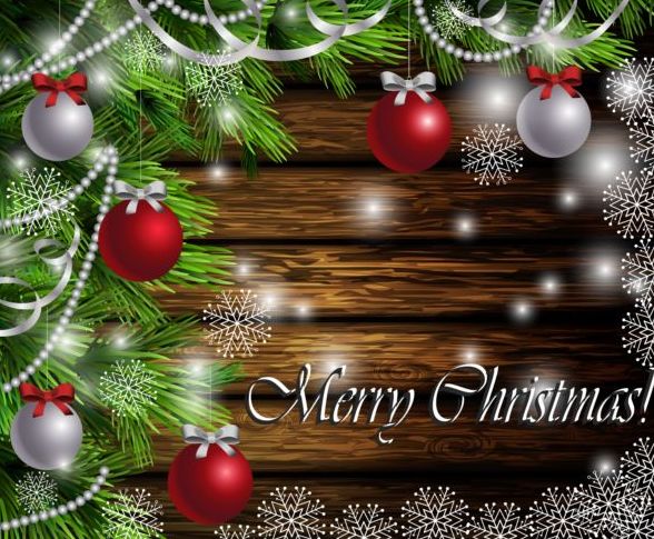 Merry christmas greeting card with wood background vector 03