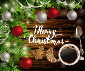 Merry christmas greeting card with wood background vector 04