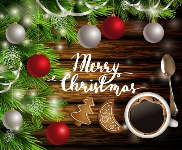 Merry christmas greeting card with wood background vector 04