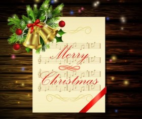 Merry christmas greeting card with wood background vector 09