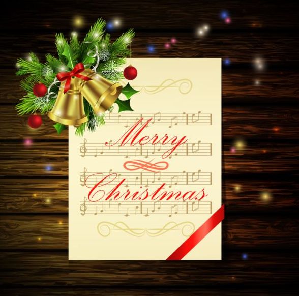 Merry christmas greeting card with wood background vector 09