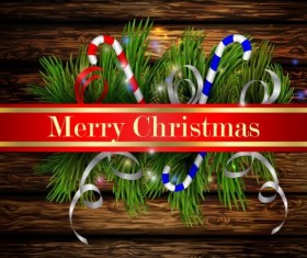 Merry christmas greeting card with wood background vector 12