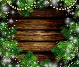 Merry christmas greeting card with wood background vector 13